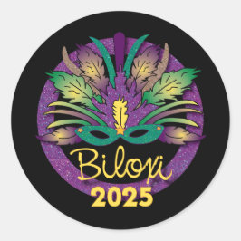 Redonda Pegatina de Máscara de Mardi Gras - 2025 - Biloxi,