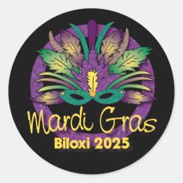 Redonda Pegatina de Máscara de Mardi Gras - 2025 - Biloxi,