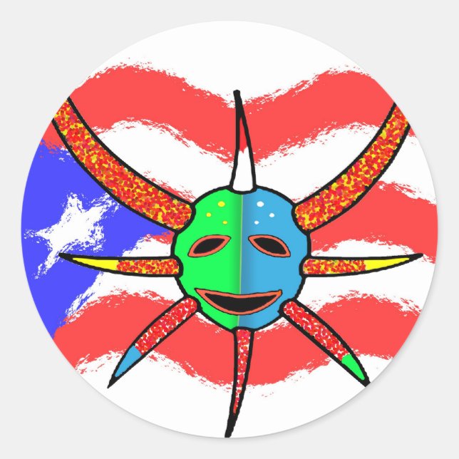 Redonda pegatina de mascarilla de vejigante (Anverso)