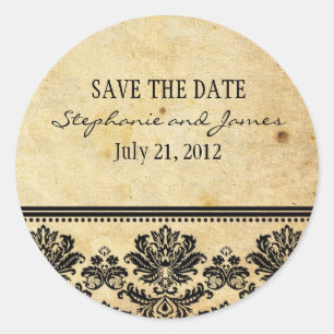 Redonda Pegatina de matrimonio de Damasco de Vintage