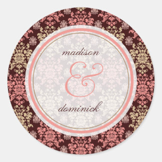 Redonda Pegatina de matrimonio elegante de encaje rosado d