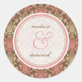 Redonda Pegatina de matrimonio elegante de encaje rosado d