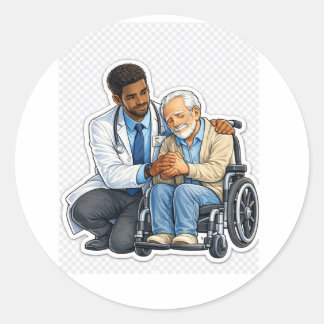 Redonda Pegatina de médico que cuida a ancianos