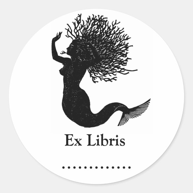 Redonda Pegatina de Mermaid Ex Libris Bookplate (Anverso)