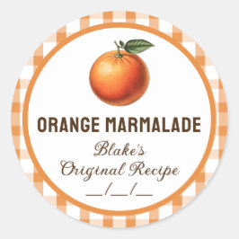 Redonda Pegatina de mermelada de naranja con diseño a cuad