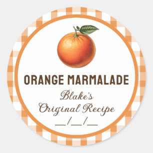 Redonda Pegatina de mermelada de naranja con diseño a cuad