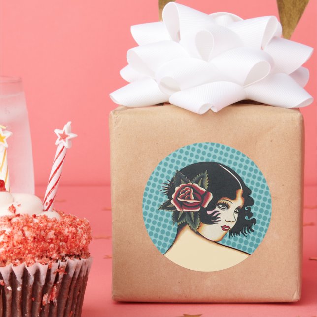 Redonda Pegatina de moda Diva - puntos azules (Fiesta)