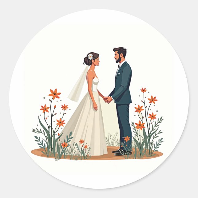 Redonda Pegatina de momento Boda perfecto (Anverso)