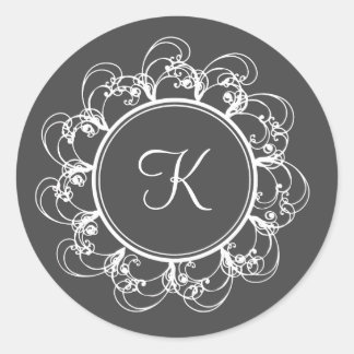Redonda Pegatina de monograma brillante (gris)