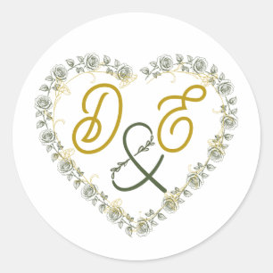 Redonda Pegatina de monograma de boda boho neutral editabl