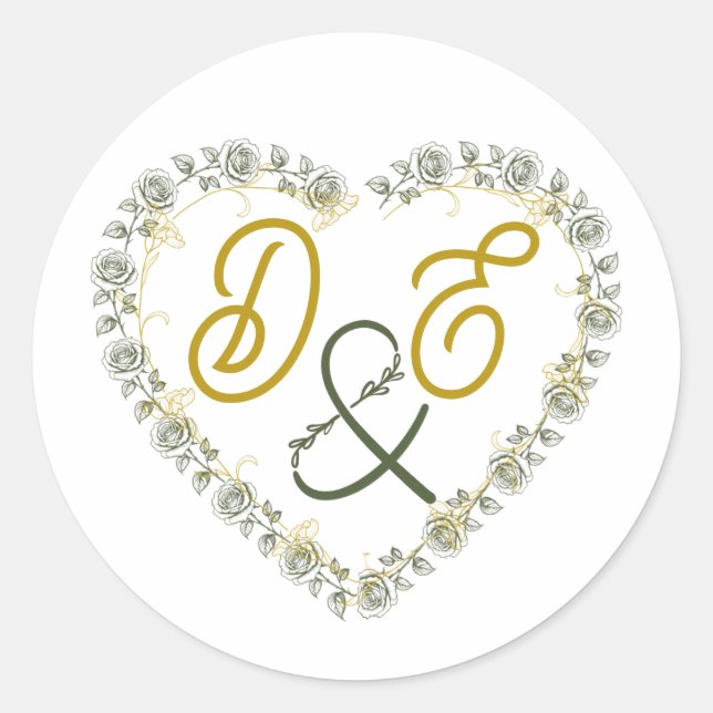 Redonda Pegatina de monograma de boda boho neutral editabl (Anverso)