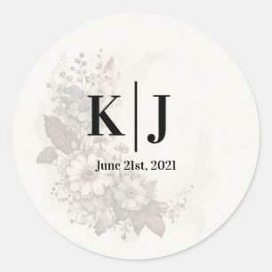 Redonda Pegatina de monograma de encaje floral romántico