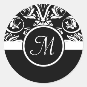 Redonda Pegatina de Monograma de Insignia Negra