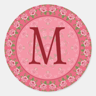 Redonda Pegatina de Monograma de Rosas de Shabby de época