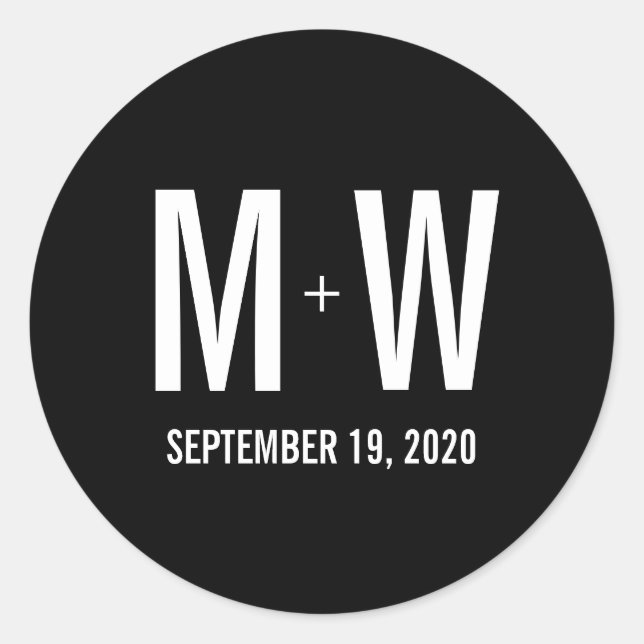 Redonda Pegatina de monograma simple de tipografía Wedding (Anverso)