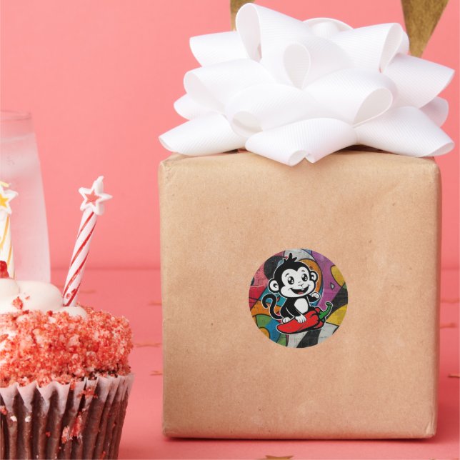 Redonda Pegatina de monos Pepper (Fiesta)