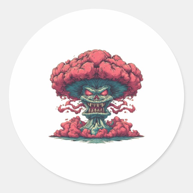 Redonda Pegatina de monstruo de nube de hongo roja (Anverso)