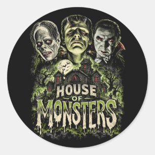 Redonda Pegatina de Monstruos de la Casa del Terror Clásic