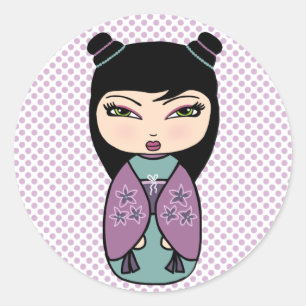 Redonda Pegatina de muñeca Kokeshi, brillante, 3 pulgadas 