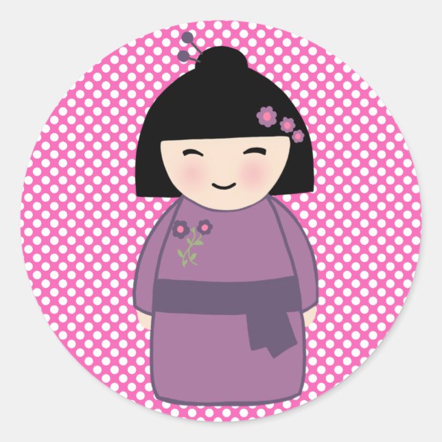 Redonda Pegatina de muñeca Kokeshi japonesa (Anverso)