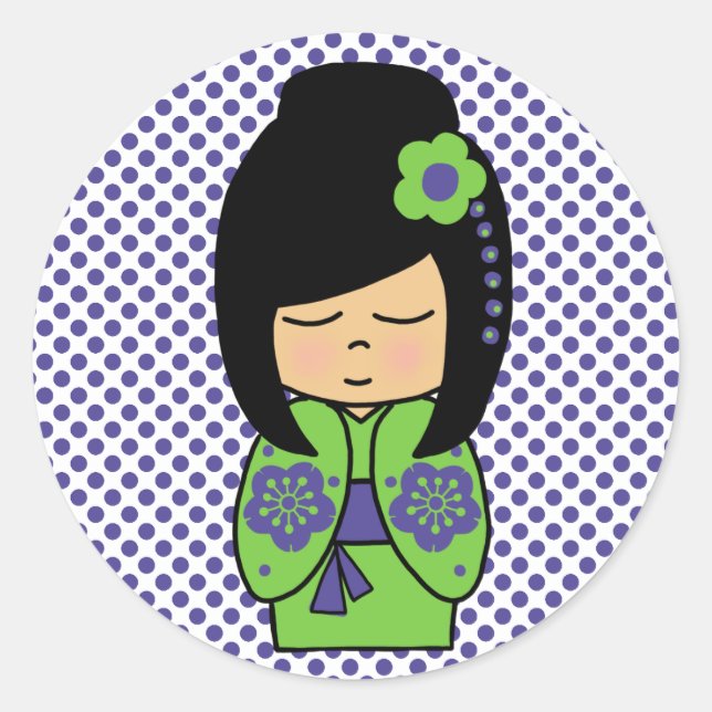 Redonda Pegatina de muñeca Kokeshi japonesa (Anverso)