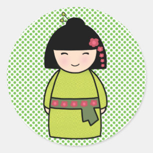Redonda Pegatina de muñeca Kokeshi japonesa