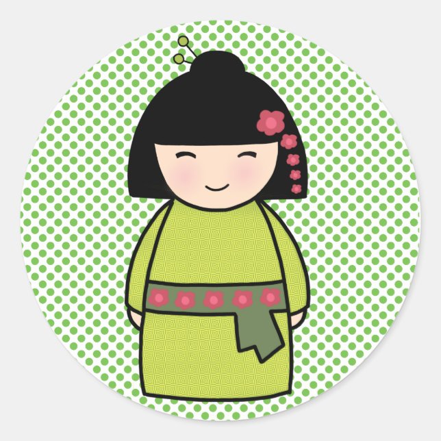 Redonda Pegatina de muñeca Kokeshi japonesa (Anverso)
