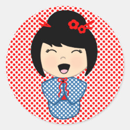 Redonda Pegatina de muñeca Kokeshi japonesa