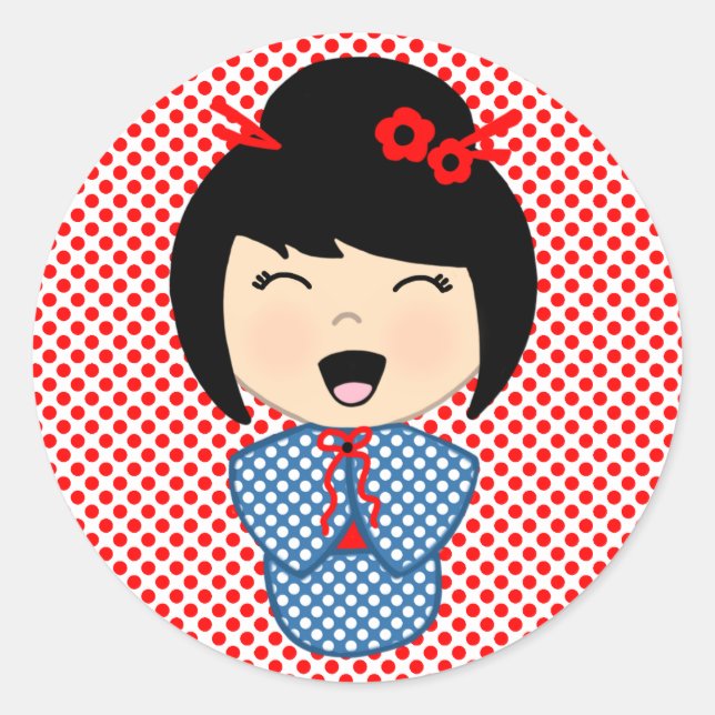Redonda Pegatina de muñeca Kokeshi japonesa (Anverso)