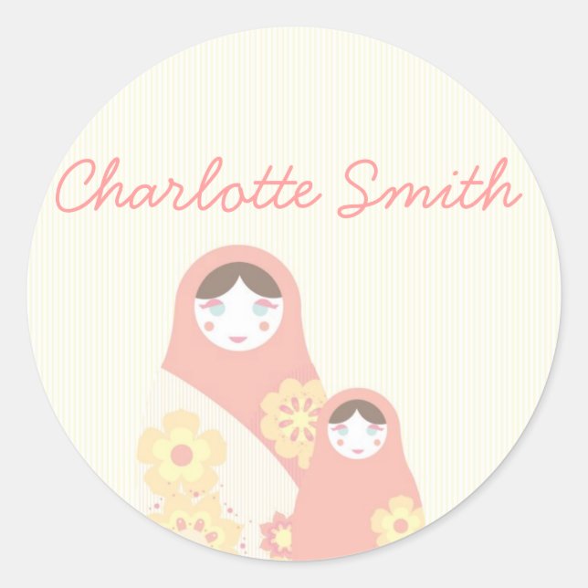 Redonda Pegatina de muñecas Babushka en Rusia (Anverso)