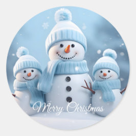 Redonda Pegatina de muñeco de nieve navideño adorable