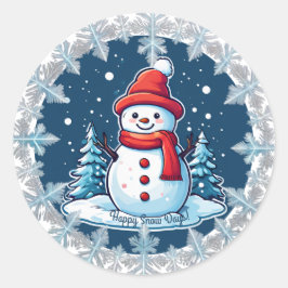 Redonda Pegatina de muñeco de nieve personalizable "Feliz 