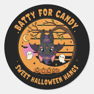 Redonda Pegatina de murciélago de Halloween con fantasmas