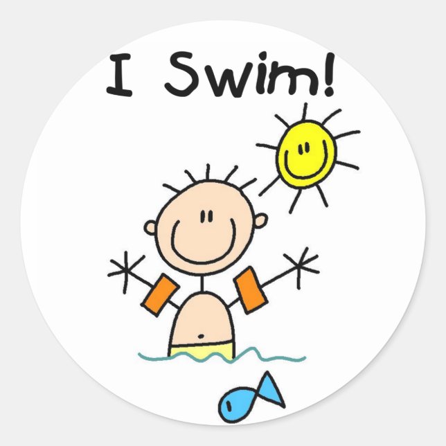 Redonda Pegatina De Natación De Niño I (Anverso)