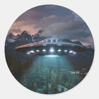 Redonda Pegatina de nave espacial alienígena OVNI retro –