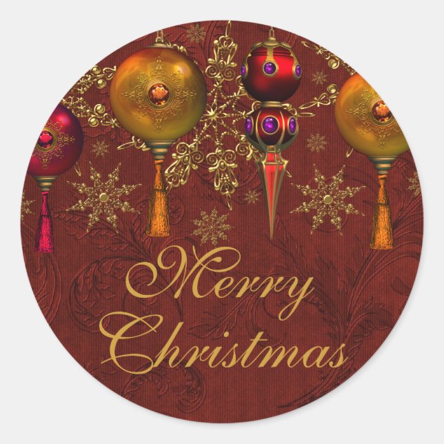 Redonda Pegatina de Navidad Alegre Bola de Gemas Rojas Fes (Anverso)