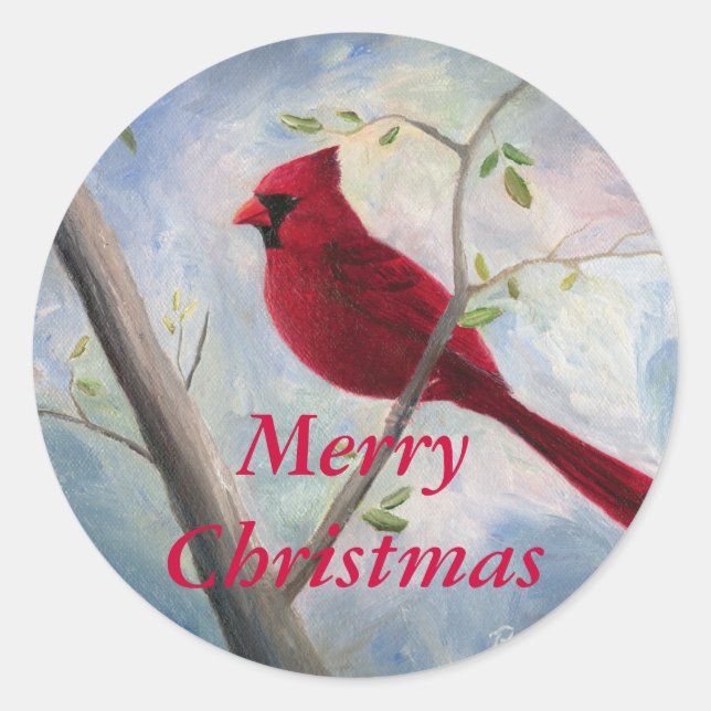 Redonda Pegatina de Navidad cardinal (Anverso)