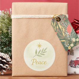 Redonda Pegatina de Navidad de acuarela "Paz"
