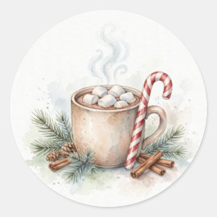 Redonda Pegatina de Navidad de Chocolate Caliente Acogedor