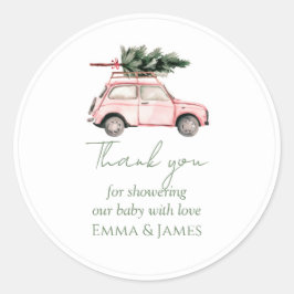 Redonda Pegatina de Navidad de Coche Rosa Redondo y Árbol