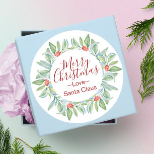 Redonda Pegatina de navidad de color de agua Wreath
