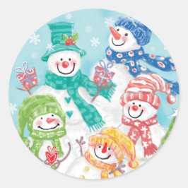 Redonda Pegatina de Navidad de Cute Snowman