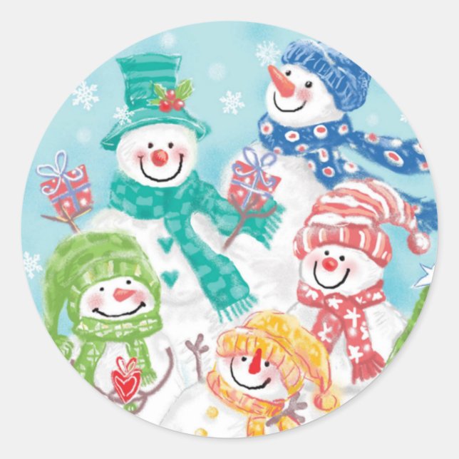 Redonda Pegatina de Navidad de Cute Snowman (Anverso)