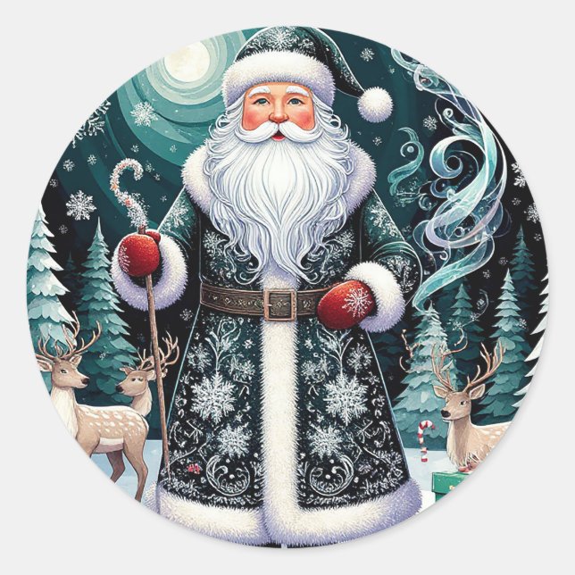 Redonda Pegatina de Navidad de escena invernal tradicional (Anverso)