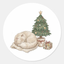 Pegatina de Navidad de Gato Durmiendo Acogedor