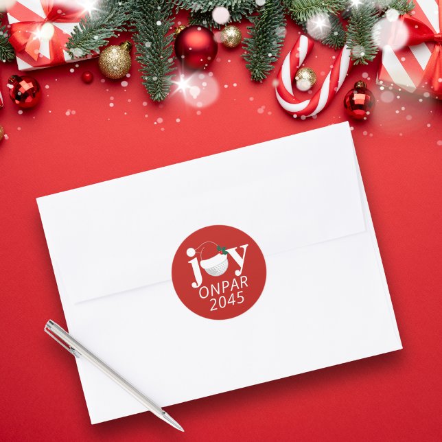 Redonda Pegatina de Navidad de golf alegre moderna roja (Sleek holiday sticker, perfect for envelopes 🎄
Add your club name, event, or year.)