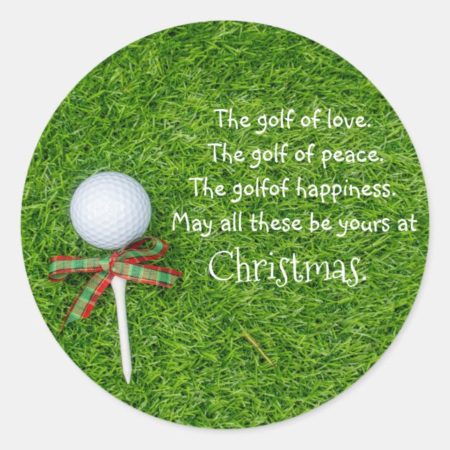 Redonda Pegatina de Navidad de golf con bola de golf y tee (Anverso)