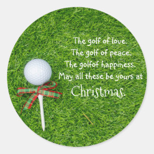 Redonda Pegatina de Navidad de golf con bola de golf y tee