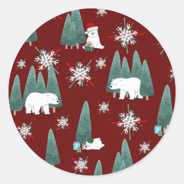 Redonda Pegatina de Navidad de Oso Polar (Anverso)