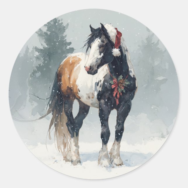 Redonda Pegatina de Navidad de Paint Horse (Anverso)